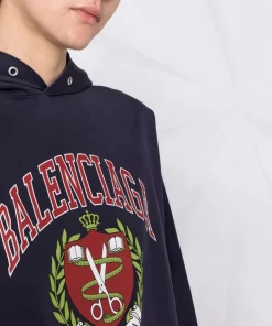 ( Positively Conscious ) Balenciaga 8067 MARINE BLUE/ RED Hoodie College à Logo Imprimé Femme -Vente magasin Balenciaga 16910501 36942008 600