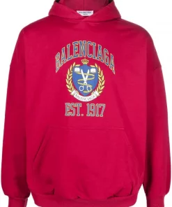 ( Positively Conscious ) Balenciaga 6163 BURGUNDY/NAVY Hoodie Oversize à Logo Imprimé Femme