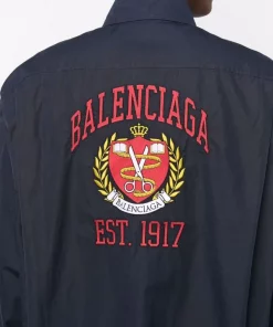 ( Positively Conscious ) Balenciaga 4100 DARK NAVY Chemise Ample à Logo Brodé Homme -Vente magasin Balenciaga 16910534 35641778 600