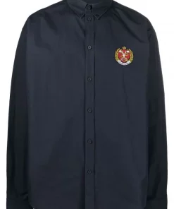 ( Positively Conscious ) Balenciaga 4100 DARK NAVY Chemise Ample à Logo Brodé Homme