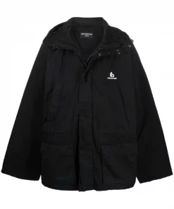 ( Positively Conscious ) Balenciaga Parka Oversize à Logo Brodé 1069 BLACK/BLACK