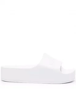 ( Positively Conscious ) Balenciaga 9000 OPTICAL WHITE Claquettes à Logo Embossé Femme