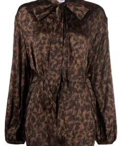 ( Positively Conscious ) Balenciaga Blouse Imprimée à Col Lavallière 9501 BEIGE