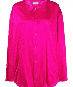 ( Positively Conscious ) Balenciaga 5510 FUCHSIA Chemise à Effet Froissé Femme