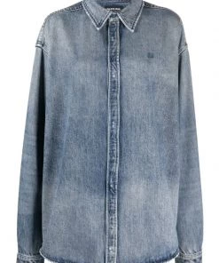 ( Positively Conscious ) Balenciaga Chemise En Jean à Logo Brodé 4200 LIGHT BLUE