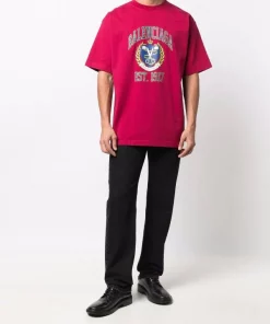 ( Positively Conscious ) Balenciaga 6163 BURGUNDY/NAVY T-shirt Oversize à Logo Imprimé Femme -Vente magasin Balenciaga 16911218 36527512 600