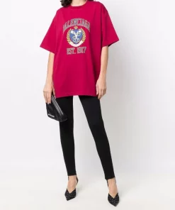 ( Positively Conscious ) Balenciaga 6163 BURGUNDY/NAVY T-shirt Oversize à Logo Imprimé Femme -Vente magasin Balenciaga 16911218 36527520 600