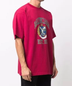 ( Positively Conscious ) Balenciaga 6163 BURGUNDY/NAVY T-shirt Oversize à Logo Imprimé Femme -Vente magasin Balenciaga 16911218 36528510 600