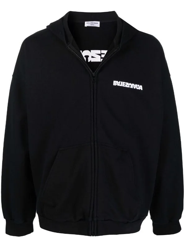( Positively Conscious ) Balenciaga 9034 WASHED BLACK/WHITE Hoodie Turn Wide Fit à Fermeture Zippée Femme 3 ( Positively Conscious ) Balenciaga 9034 WASHED BLACK/WHITE Hoodie Turn Wide Fit à Fermeture Zippée Femme