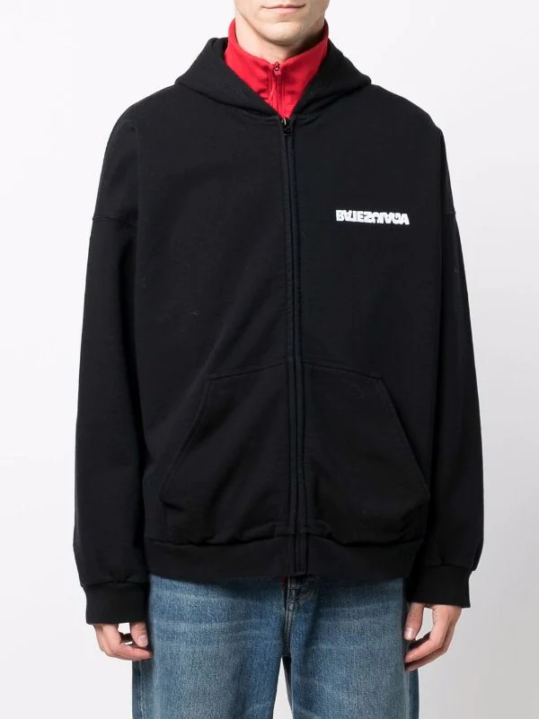 ( Positively Conscious ) Balenciaga 9034 WASHED BLACK/WHITE Hoodie Turn Wide Fit à Fermeture Zippée Femme 6 ( Positively Conscious ) Balenciaga 9034 WASHED BLACK/WHITE Hoodie Turn Wide Fit à Fermeture Zippée Femme – Image 4