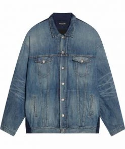 ( Positively Conscious ) Balenciaga 0325 NAVY/GREEN W Veste En Jean à Design Patchwork Femme