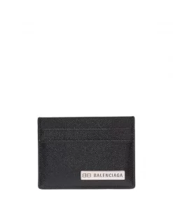 ( Positively Conscious ) Balenciaga Porte-cartes à Plaque Logo 1000 BLACK