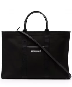 ( Nouvelle Collection ) Balenciaga 1090 BLACK Sac Cabas En Coton Biologique Ă Patch Logo Homme