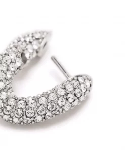 ( Positively Conscious ) Balenciaga Boucles D'oreilles Loop XXS Strassées 1404 SHINY SILVER/CRYSTAL -Vente magasin Balenciaga 16912007 36502439 600