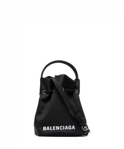 ( Positively Conscious ) Balenciaga 1060 BLACK/ L WHITE Sac Seau Wheel à Lien De Resserrage Femme