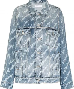 ( Positively Conscious ) Balenciaga Veste Oversize En Jean à Logo Imprimé 4200 LIGHT BLUE