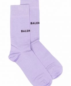 ( Positively Conscious ) Balenciaga 5360 PURPLE Chaussettes à Logo En Intarsia Femme