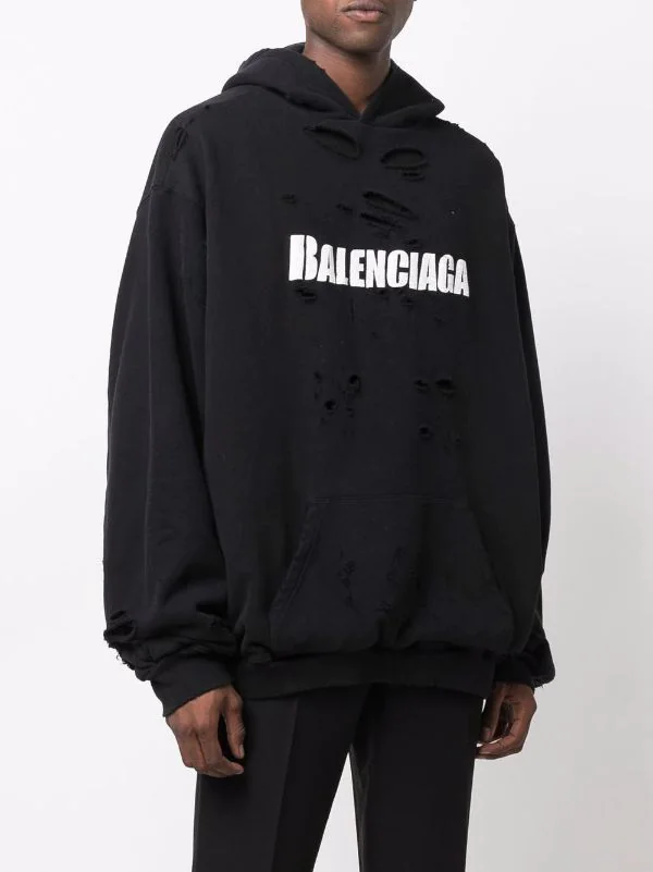 ( Nouvelle Collection ) Balenciaga Hoodie Imprimé à Effet Usé 1093 BLACK/BLACK/WHITE 6 ( Nouvelle Collection ) Balenciaga Hoodie Imprimé à Effet Usé 1093 BLACK/BLACK/WHITE – Image 4