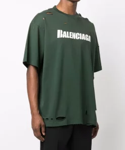 ( Nouvelle Collection ) Balenciaga 3011 DARKGREEN/WHITE T-shirt à Logo Imprimé Homme -Vente magasin Balenciaga 17299211 36350732 600