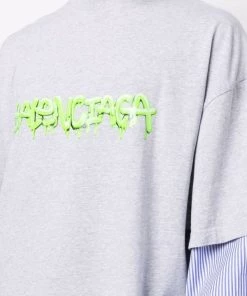( Positively Conscious ) Balenciaga 1203 HEATHERGR/SLIMEGREEN T-shirt Superposé à Logo Slime Homme -Vente magasin Balenciaga 17334535 37362818 600