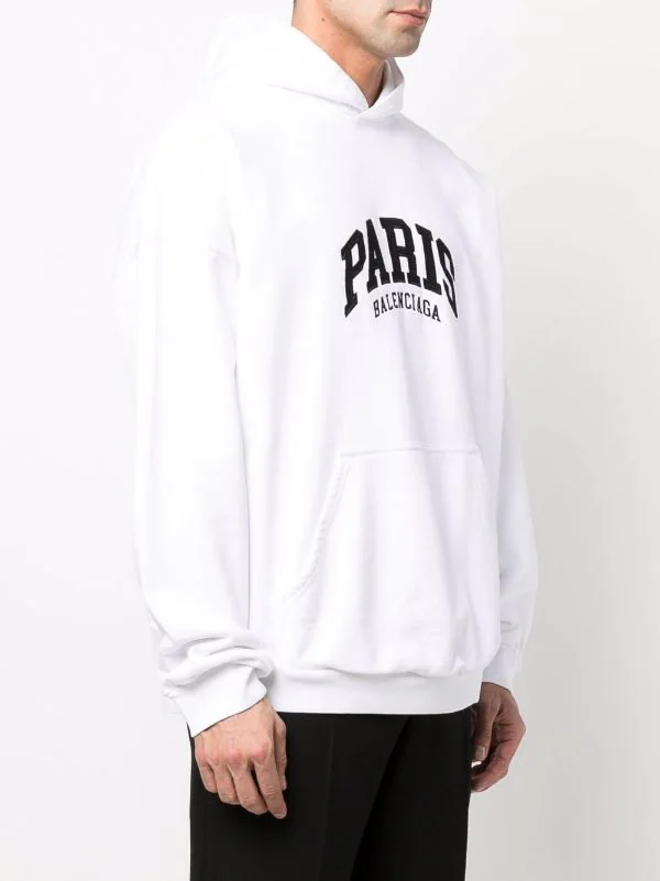 ( Positively Conscious ) Balenciaga 9040 WHITE/BLACK Hoodie Paris à Logo Brodé Homme 6 ( Positively Conscious ) Balenciaga 9040 WHITE/BLACK Hoodie Paris à Logo Brodé Homme – Image 4