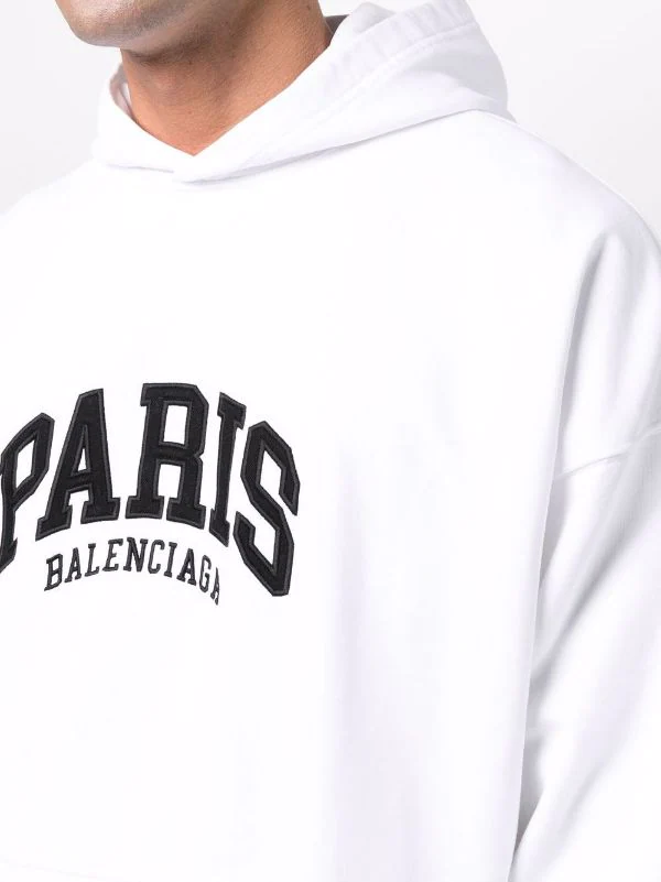 ( Positively Conscious ) Balenciaga 9040 WHITE/BLACK Hoodie Paris à Logo Brodé Homme 8 ( Positively Conscious ) Balenciaga 9040 WHITE/BLACK Hoodie Paris à Logo Brodé Homme – Image 6