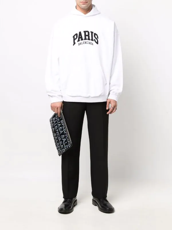 ( Positively Conscious ) Balenciaga 9040 WHITE/BLACK Hoodie Paris à Logo Brodé Homme 4 ( Positively Conscious ) Balenciaga 9040 WHITE/BLACK Hoodie Paris à Logo Brodé Homme – Image 2