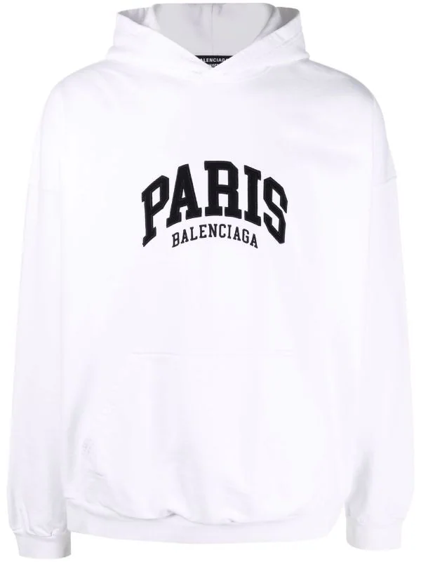 ( Positively Conscious ) Balenciaga 9040 WHITE/BLACK Hoodie Paris à Logo Brodé Homme 3 ( Positively Conscious ) Balenciaga 9040 WHITE/BLACK Hoodie Paris à Logo Brodé Homme
