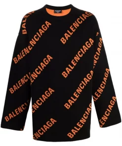 ( Positively Conscious ) Balenciaga 1018 BLACK/ORANGE Pull à Motif Monogrammé Homme