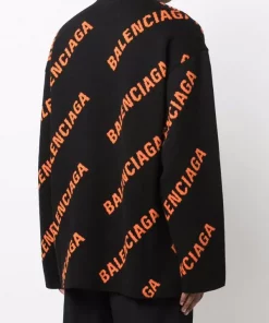 ( Positively Conscious ) Balenciaga 1018 BLACK/ORANGE Pull à Motif Monogrammé Homme -Vente magasin Balenciaga 17334563 37086544 600