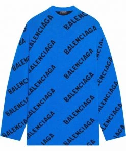 ( Positively Conscious ) Balenciaga Pull Oversize à Logo Intarsia 3964 BLUE/BLACK