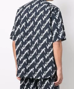 ( Positively Conscious ) Balenciaga 8502 -NAVY/WHITE Chemise à Logo Imprimé All-over Homme -Vente magasin Balenciaga 17334573 36693675 600
