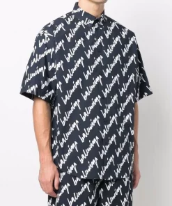 ( Positively Conscious ) Balenciaga 8502 -NAVY/WHITE Chemise à Logo Imprimé All-over Homme -Vente magasin Balenciaga 17334573 36695203 600