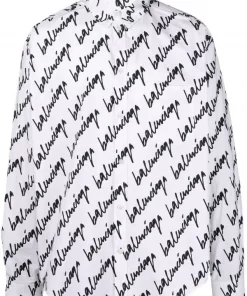 ( Positively Conscious ) Balenciaga Chemise à Logo Imprimé 9040 WHITE/BLACK