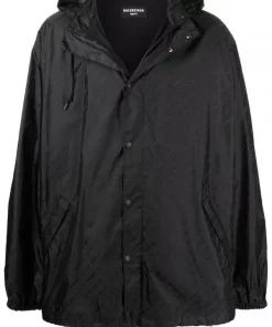 ( Positively Conscious ) Balenciaga 1000 BLACK Imperméable à Logo Imprimé Homme