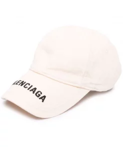 ( Positively Conscious ) Balenciaga Casquette En Velours Côtelé à Logo Brodé 0926 CHALKY WHITE/BLACK W