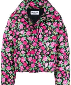 ( Positively Conscious ) Balenciaga 5630 PINK Doudoune à Fleurs Femme