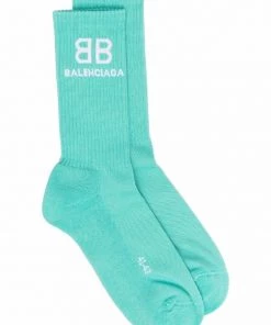( Positively Conscious ) Balenciaga 3977 -MINT/WHITE Chaussettes De Tennis à Logo Imprimé Homme