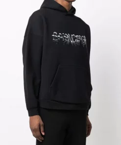 ( Positively Conscious ) Balenciaga 1069 BLACK/BLACK Hoodie Wide-Fit à Logo Imprimé Femme -Vente magasin Balenciaga 17334661 36914441 600
