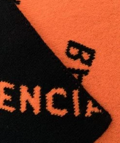 ( Positively Conscious ) Balenciaga écharpe En Maille à Motif Monogrammé 1018 BLACK/ORANGE -Vente magasin Balenciaga 17334738 36950730 600