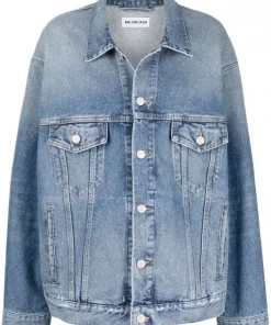 ( Positively Conscious ) Balenciaga 4012 PALE BLUE Veste Oversize En Jean à Détail Strassé Femme