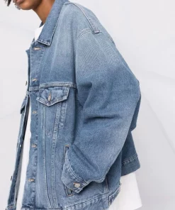 ( Positively Conscious ) Balenciaga 4012 PALE BLUE Veste Oversize En Jean à Détail Strassé Femme -Vente magasin Balenciaga 17335831 37597104 600