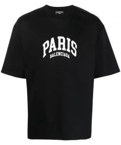 ( Positively Conscious ) Balenciaga 1070 BLACK/WHITE T-shirt à Logo Imprimé Paris Homme