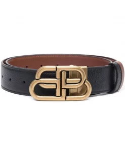 ( Positively Conscious ) Balenciaga Ceinture Réversible à Boucle Logo BB 1062 BLACK/ DARK TAN