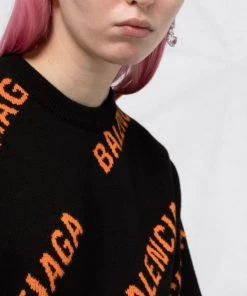 ( Positively Conscious ) Balenciaga Pull Crop à Logo 1018 BLACK/ORANGE -Vente magasin Balenciaga 17335943 0015b4df bb84 4f33 8057 eb40700d513e 600