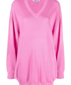 ( Positively Conscious ) Balenciaga 5630 PINK Pull En Maille Nervurée à Col V Femme
