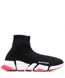 ( Positively Conscious ) Balenciaga 1096 BLACK/WHIT/TRASP RED Baskets Montantes Speed 2.0 Homme