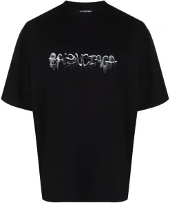 ( Positively Conscious ) Balenciaga 1069 BLACK/BLACK T-shirt à Logo Imprimé Homme