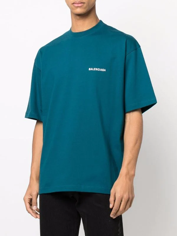 ( Positively Conscious ) Balenciaga 9567 PETROL BLUE/WHITE T-shirt à Logo Imprimé Homme 5 ( Positively Conscious ) Balenciaga 9567 PETROL BLUE/WHITE T-shirt à Logo Imprimé Homme – Image 3