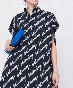 ( Positively Conscious ) Balenciaga 8502 NAVY/WHITE Robe-chemise à Logo Imprimé Femme -Vente magasin Balenciaga 17336683 36694914 600